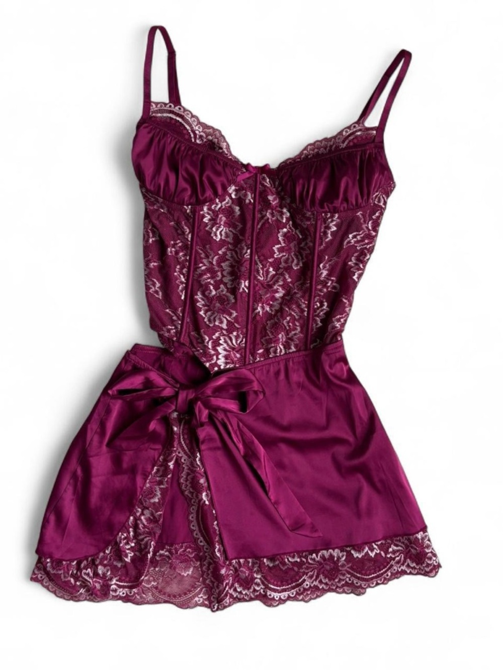 Pink Burbandy Lace Corset Wrap Mini Dress/ Small